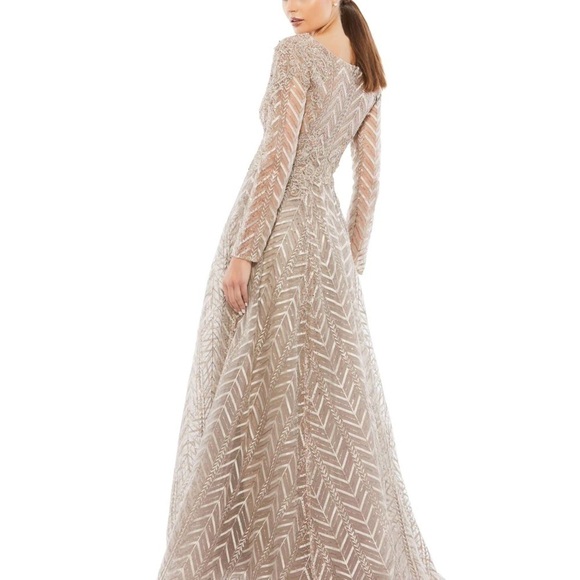 Mac Duggal 20189 NWT EMBELLISHED ILLUSION LONG SLEEVE WRAP OVER A LINE GOWN - Picture 3 of 8